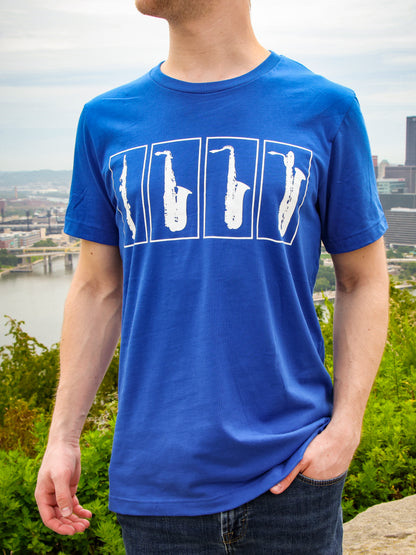 Blue saxophone shirt