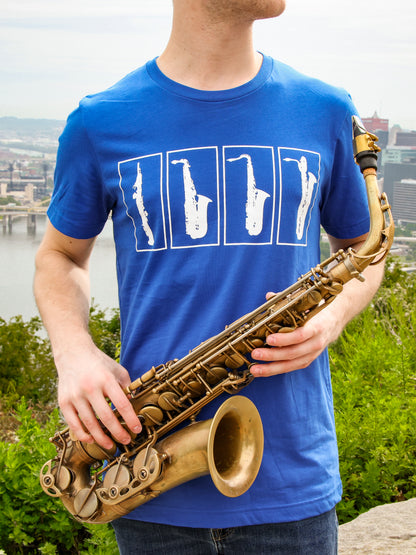 Blue saxophone shirt